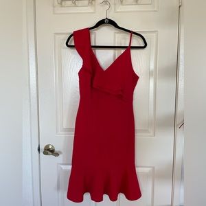 Aqua Red Midi Dress w Ruffle Detail